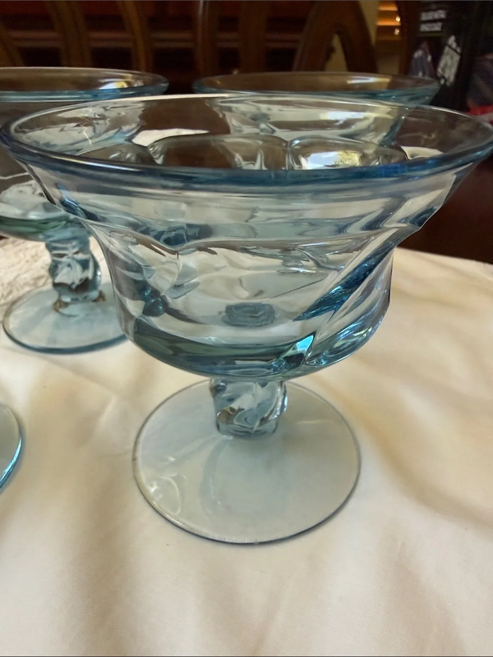 Vintage set of 4 Fostoria Jamestown Blue Stemmed champagne sherbet footed  Glass